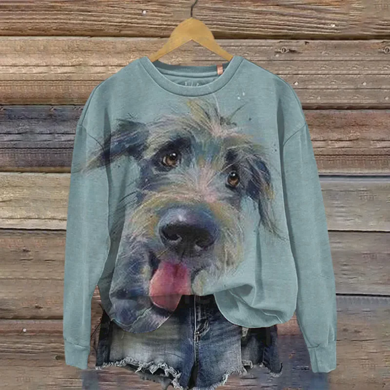 Cute Dog Lover Art Print Casual Long Sleeve Sweatshirt 3D Printed Women Casual Pullover