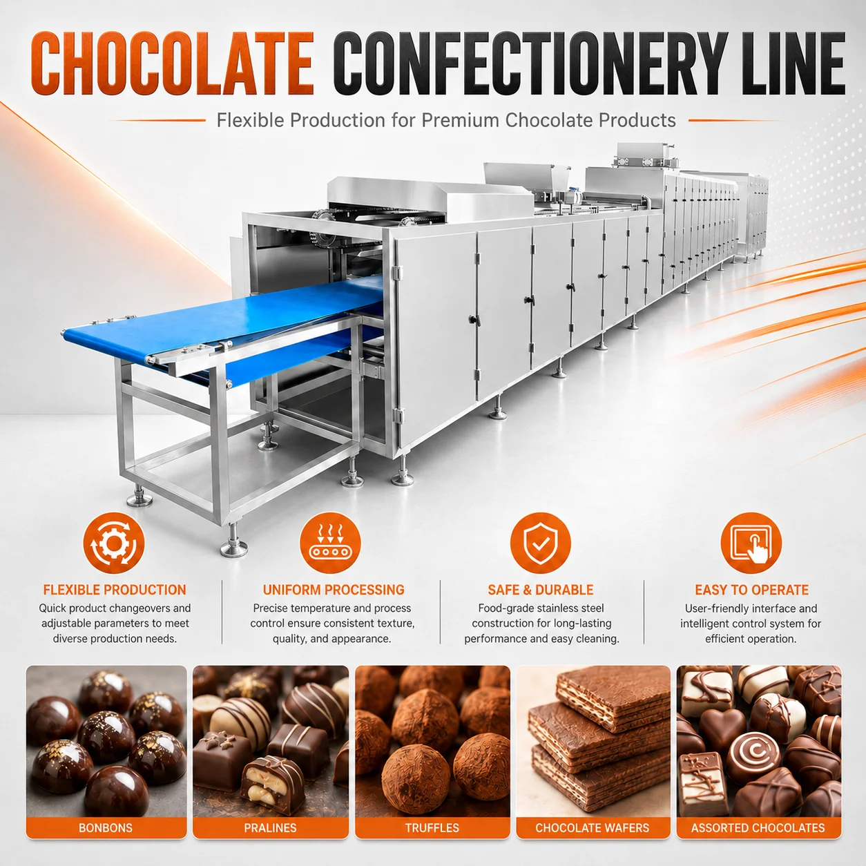 TG Factory Supply Fully Automatic Chocolate Production Line Complete Commercial Chocolate Equipment for Confectionery Factory