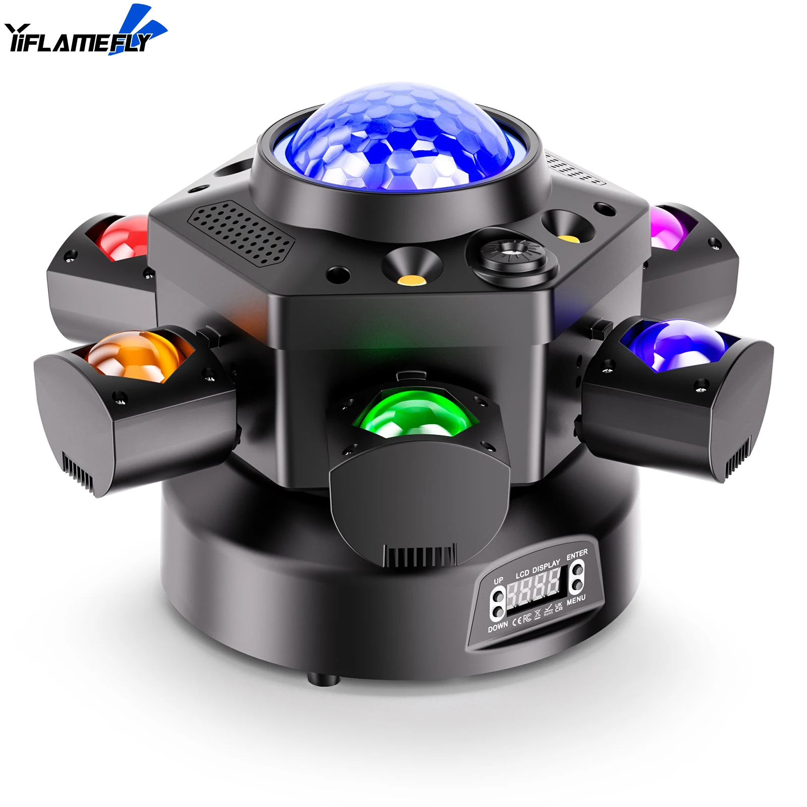 

Yiflamefly 180W Six-armed Stage light with RGBW 4-IN-1 Lighting Effect and Starry Effect Controlled DMX512 For DJ Party Concert