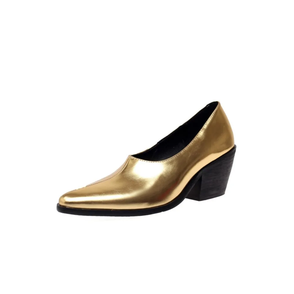 

Женские туфли-лодочки BLXQPYT на толстом каблуке, ретро, с острым носком, удобные, универсальные, для вечеринок, офиса, повседневные, золотистые, большие размеры до 46, модель 2401
