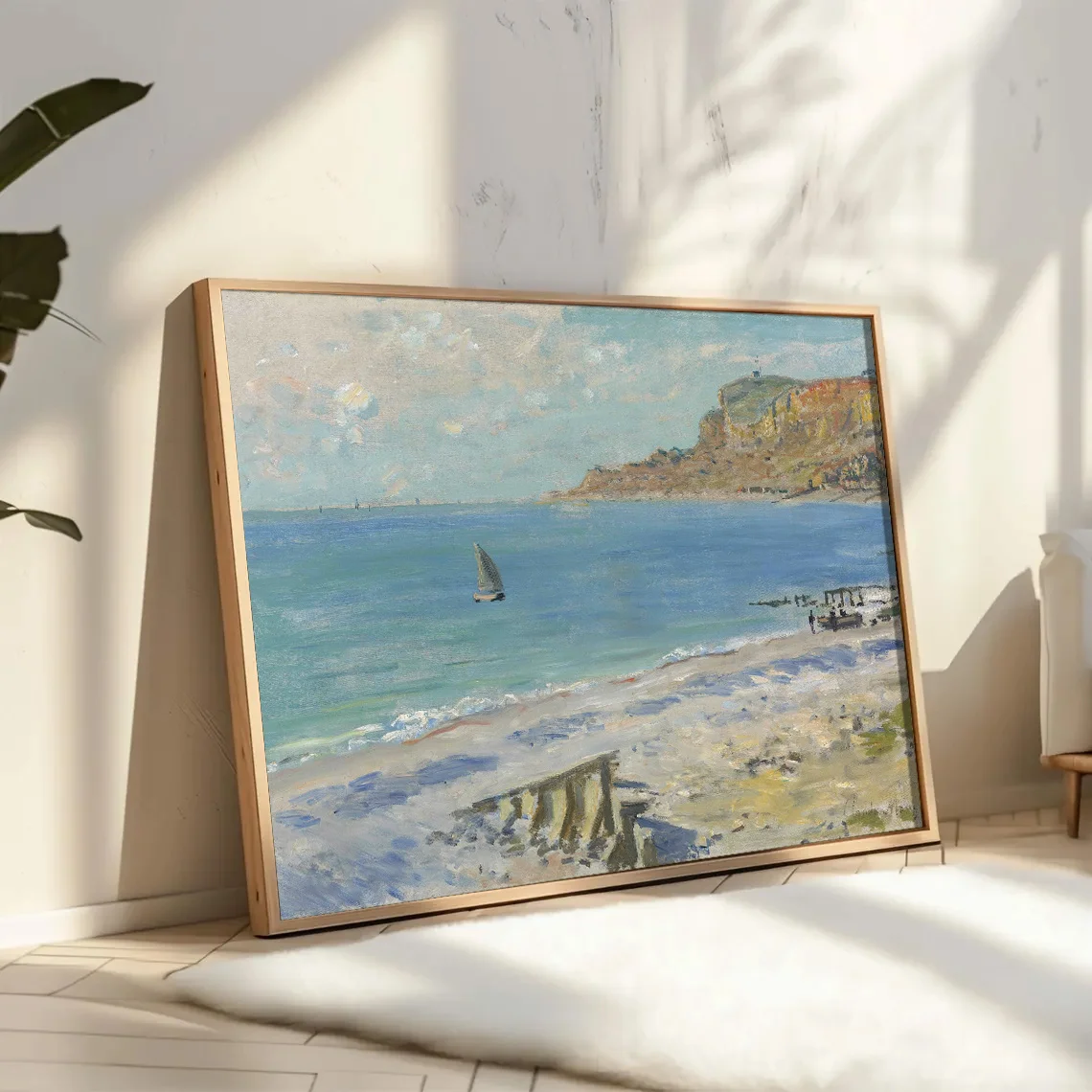 Ocean Beach  Painting Wall Art - Frameless, Serene Sailboat & Coastal Scene, Ideal for Living Room, Bedroom, or Kitchen DecorOce