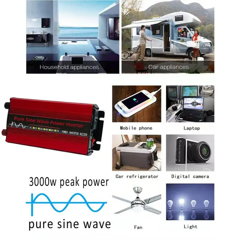 DC 12v To 220V Pure Sine Wave Power Inverter For Solar System/Solar Panel/Home/Outdoor/RV/Camping Wave Power Inverter