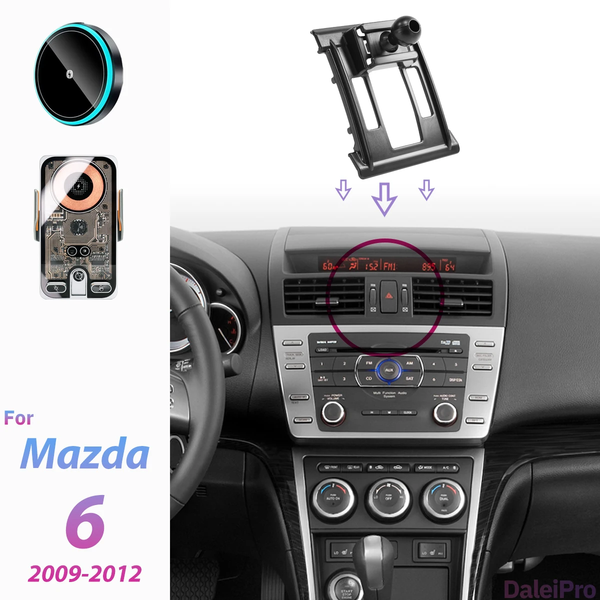

For Mazda 6 GH 2009 2010 2011 2012 Car Phone Holder Wireless Charger Holder Phone Auto-Clamping Car Strong Magnetic Holder Base
