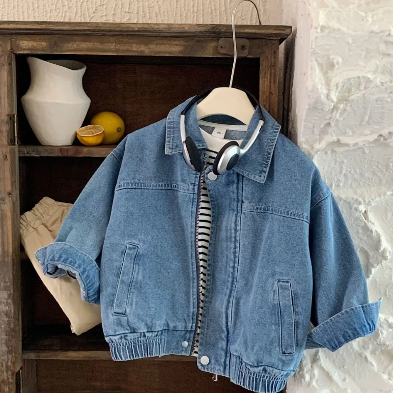 Trendy Brand Children Denim Jacket Fashionable Korean Style Stylish Kid Denim Jacket for Boys Girls Matching Jacket for Siblings