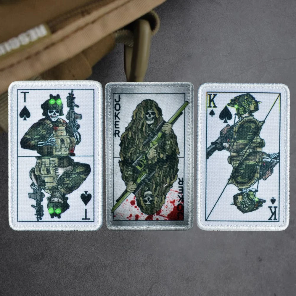 Joker Geely Odzież Poker Naszywki Taktyczne K T Ace Karta Operatora Odznaka Morale Drukowanie Haczyk i Pętla Naklejki Plecak Wojskowy
