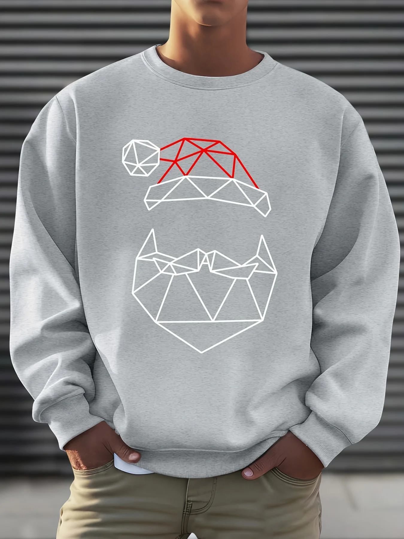 

Men's Casual Round Neck Sweatshirt, Christmas Letter Print, Polyester Breathable Round Neck Pullover, Elastic Suitable M-5XL