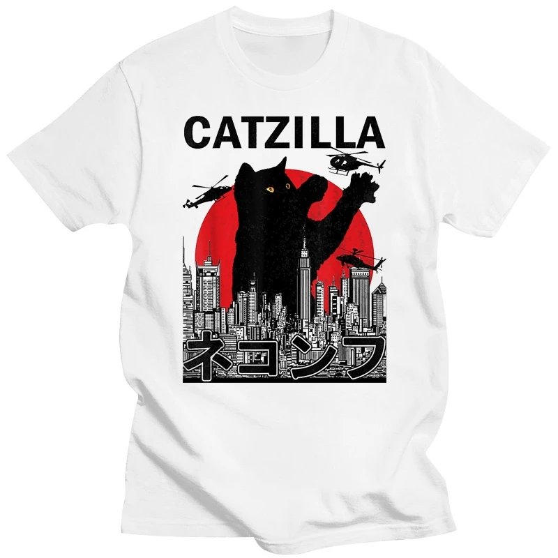 

Unisex Catzilla Japanese Vintage Sunset Style Black Cat Lover Gifts Vintage Men's 100% cotton T-Shirt women soft top tee Gift