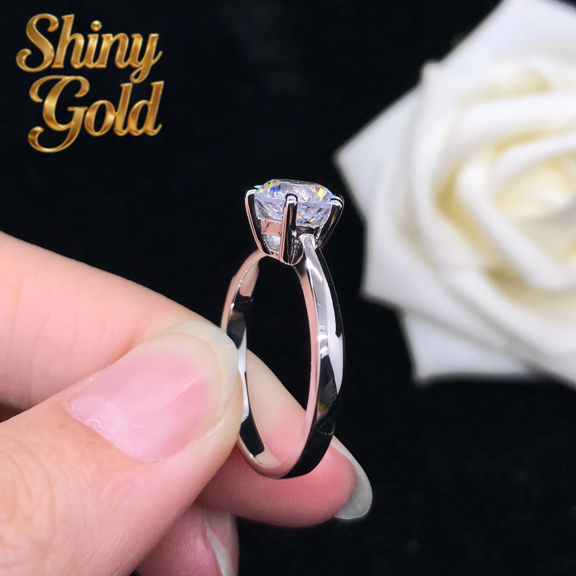 

ShinyGold Hearts And Arrows 2CT 8.0mm D VVS1 Diamond Engagement Ring For Women Luxury Platinum 950 Ring