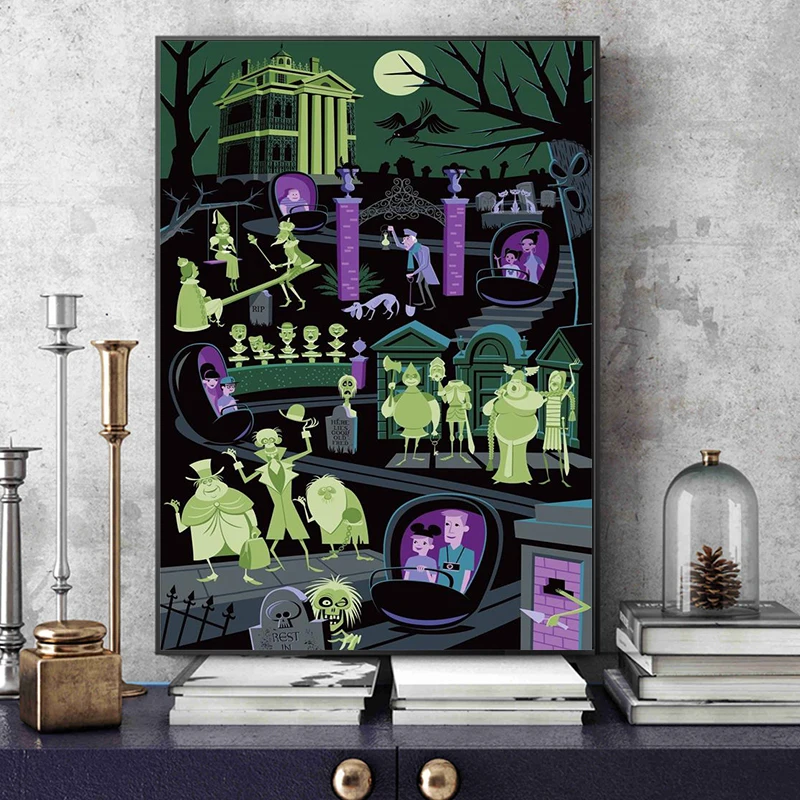 Walt Disney Haunted Mansion Poster Prints For Kids Bedroom Disneyland Migic Kingdom Hitchhiking Ghosts Canvas Painting Wall Art