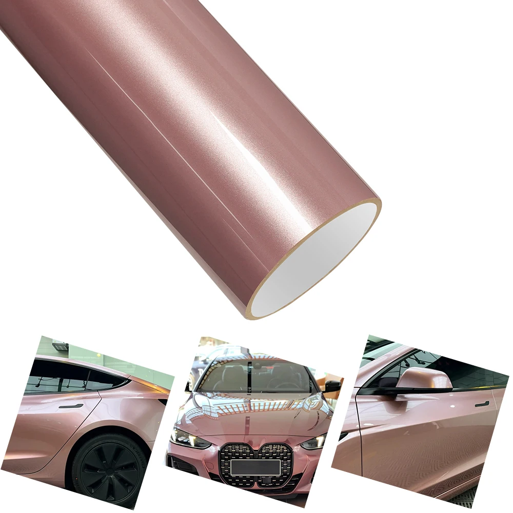 

PET Car Vinyl Film Rose Pink Metalice Auto Decal Sticker With Air Release Technology Motorcycle Car Body Decoration Accessories