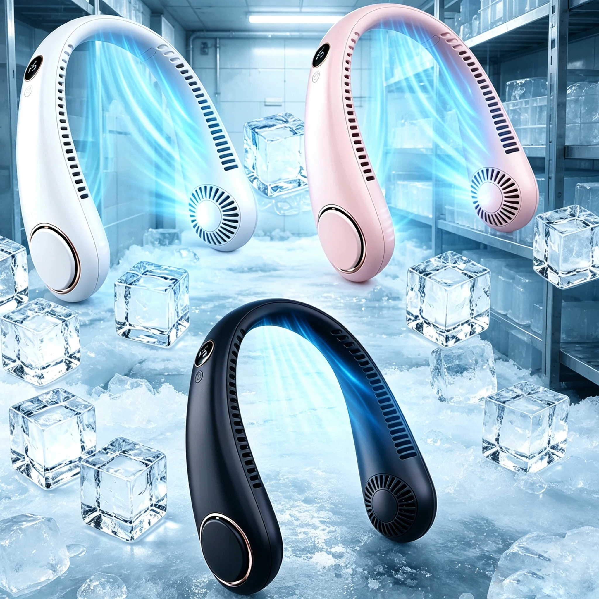 New Household Portable Cooling Hanging Neck Fan Leafless Neckband Fan Surround Air Outlets Recharge Wearable Fans
