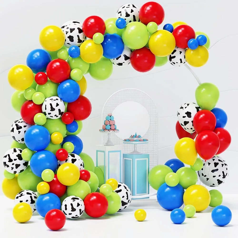 110Pcs Red Blue Yellow Green Balloon Arch Kit Cow Print Ballon Garland Kid Toy Theme Decor Baby Shower Birthday Party Decoration