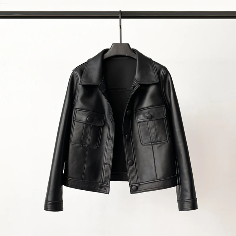 عادية واحدة الصدر المرأة معاطف السترة الجلدية الحقيقية 2025 الخريف التلبيب كم كامل الإناث سليم صالح الطبقة الأولى سترات من جلد الغنم