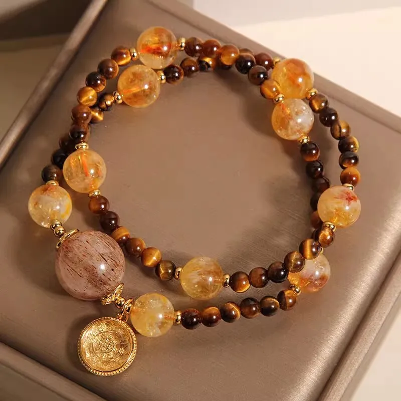 

Double Huangta Crystal Tiger's Eye Beaded Bracelet