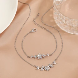 ZAKOL Elegant Shiny Zircon Leaf Flower Charm Bracelet Necklace Packing Box 3 Pcs Set Unique Jewelry Gifts for Women