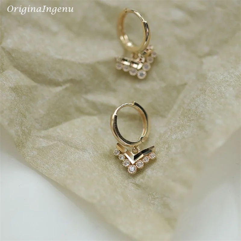 Solid 9K Gold Drop Hoop Earrings Dainty Zircon Earrings Real Gold Hoop Jewelry 9K Solid Gold Tarnish Resistan Fine Jewelry