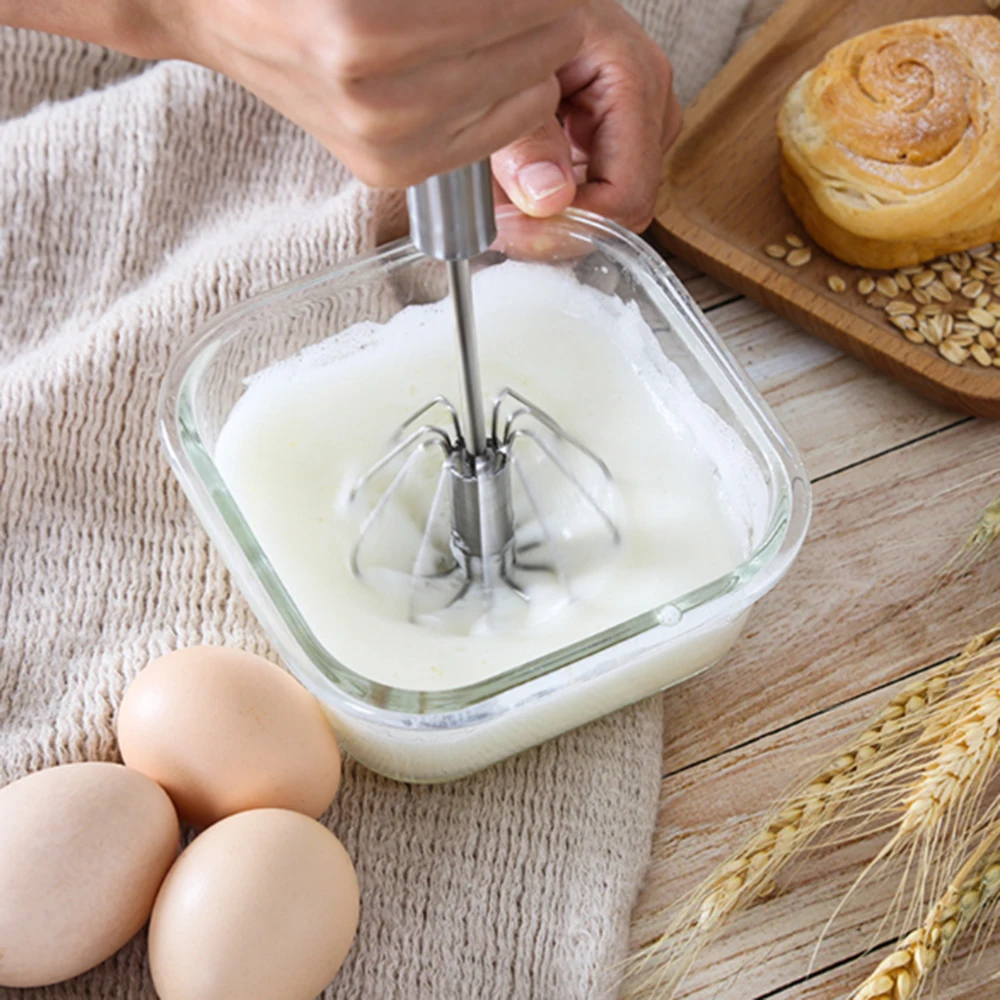 Stainless Steel Hand Rotating Egg Beater Semi-Automatic Mixer Coffee Milk Mixing Eggbeater Handheld Mixer Cooking Tools