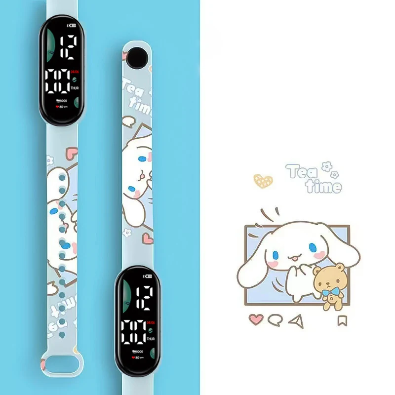 Kawaii Sanrio Watch Cartoon Printed Pochacco Electronic Watch Smart Bracelet Kuromi Anime Figure Student Led Cinnamoroll Watch