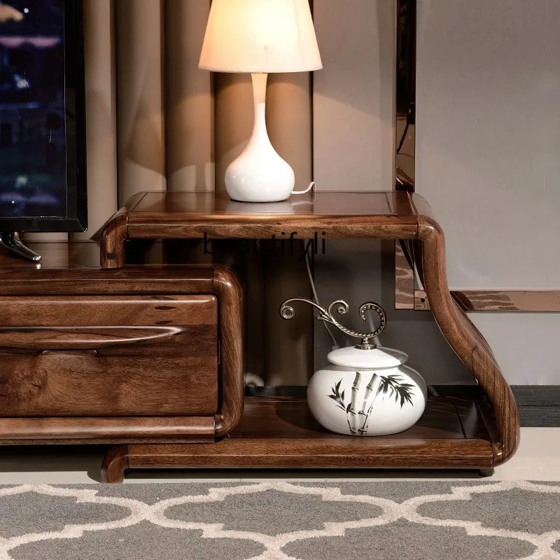 A44 الخشب الصلب النمط الصيني الجوز الأسود غرفة المعيشة البسيطة قابل للسحب غرفة نوم تخزين خزانة أرضية كابينة الأفلام والتلفزيون