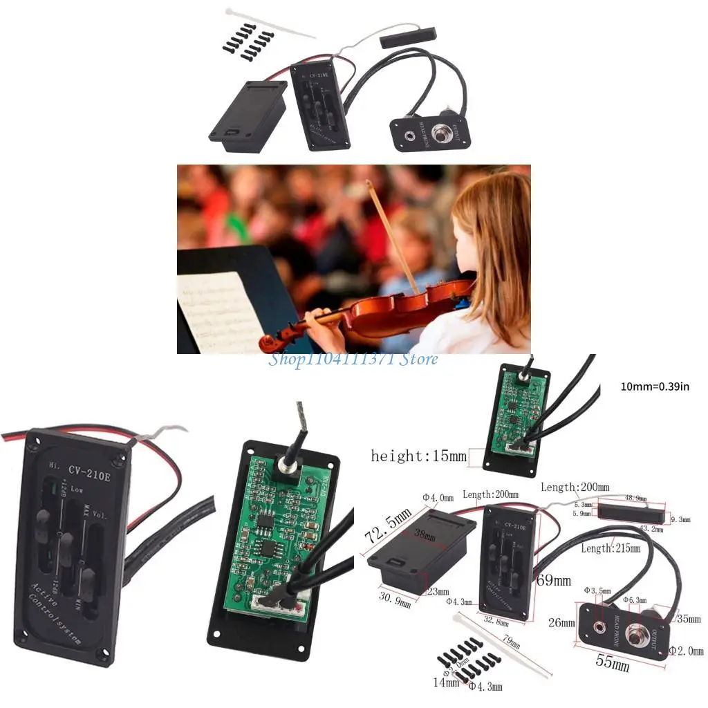 Compacts Violin Pickup Preamp With ±12dB Tone Adjustment and Universal Audios Jacks for Seamless Integration