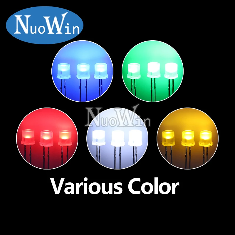 100pcs/Lot 5MM Flat Top LED F5 White Red Yellow Blue Green Assorted Kit Lamp Ultra Bright Bulbs Light Emitting Diode