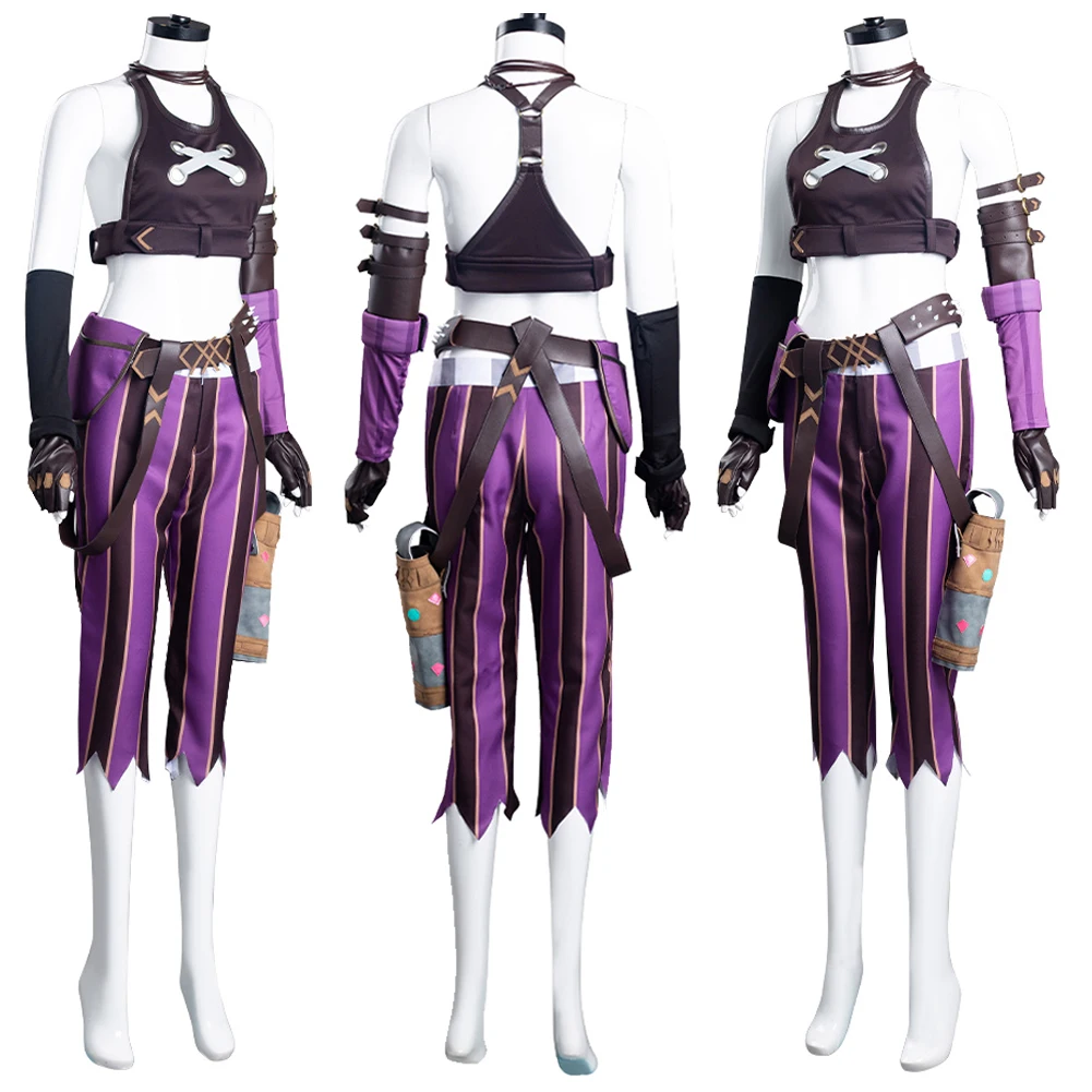 Geheimzinnige Jinx Cosplay Vrouwen Kostuum Spel Lol Rolleplay Outfits Vrouw Vermomming Handschoenen Tops Taillegordel Meisjes Halloween Feestpakken