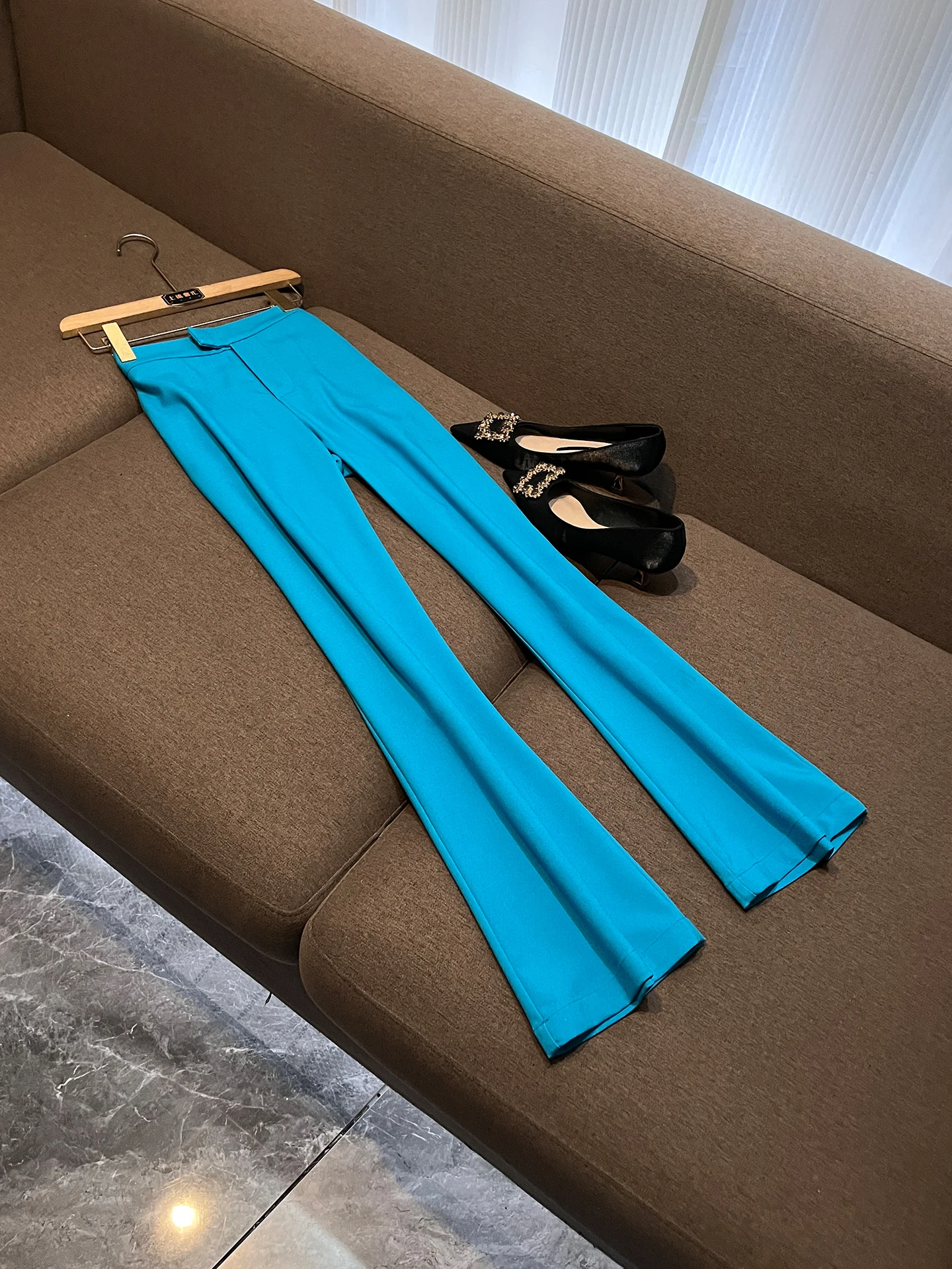 Blue Slimming Two-Piece Suit Set for Women Autumn Professional Wide Leg Pants High Waist Button up Fashionable Workwear