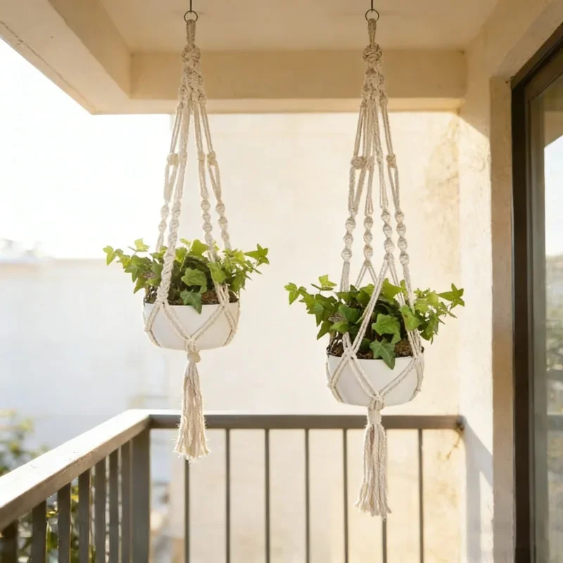 2PCS Gardening Hanging Basket Plant Rope Hand Woven Plant Hanger Flowerpot Planter Hanger With Tassel Home Garden Decoration