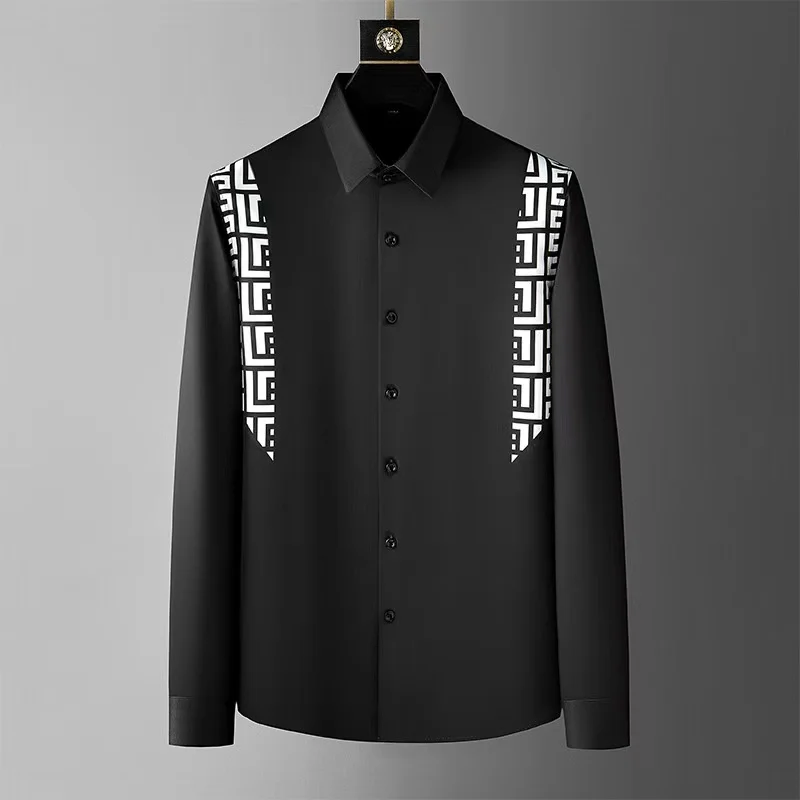 2025 High Quality Men Vintage Floral Print Long Sleeve Shirt Spring Social Club Wear Fashion Print Lapel Shirt camisa de hombre