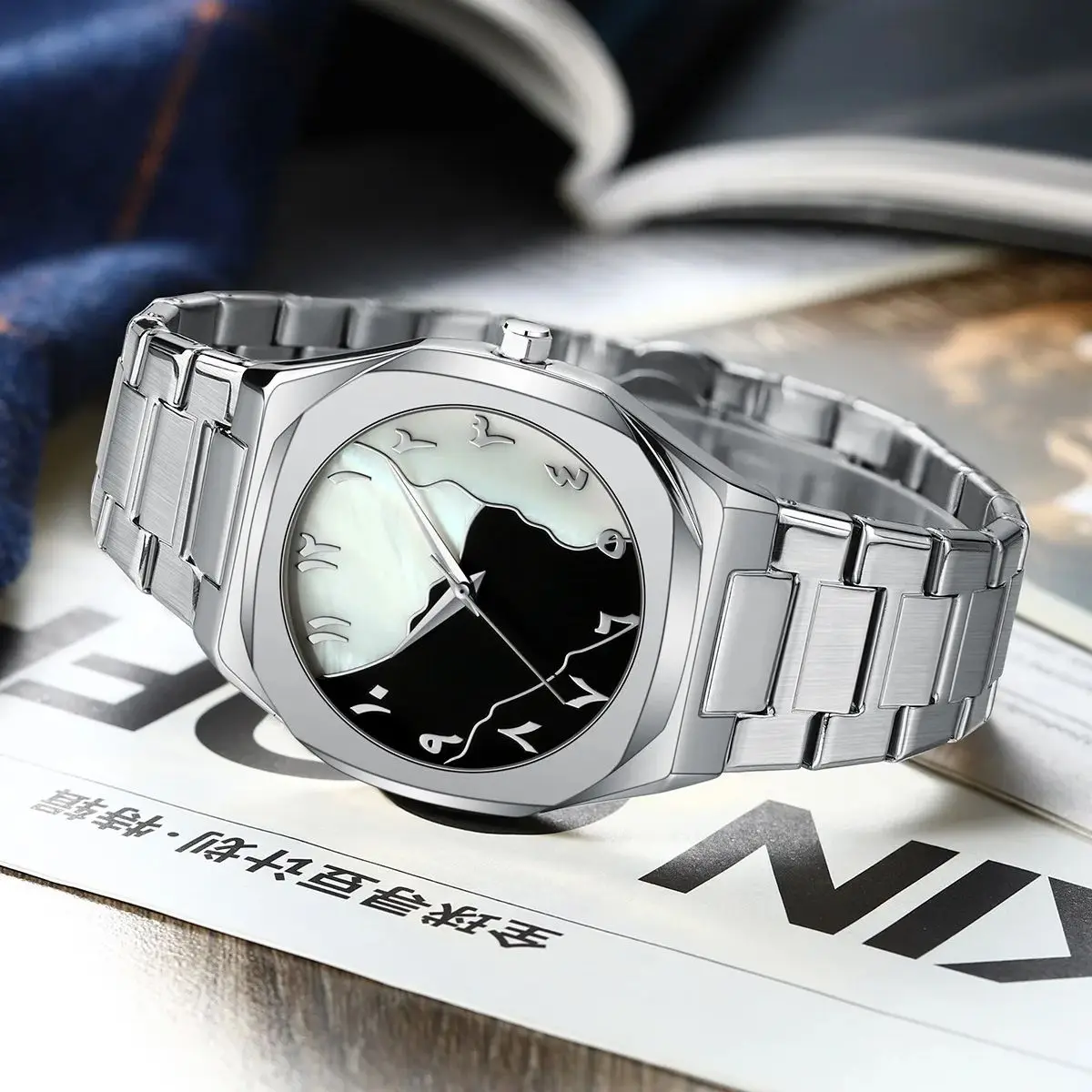 Men's watch business trend stainless steel strap waterproof quartz watch fashionable two-color dial watch for men