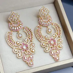 Bilincolor Fashion Pink Big Flower Earring for Women Wedding Jewelry