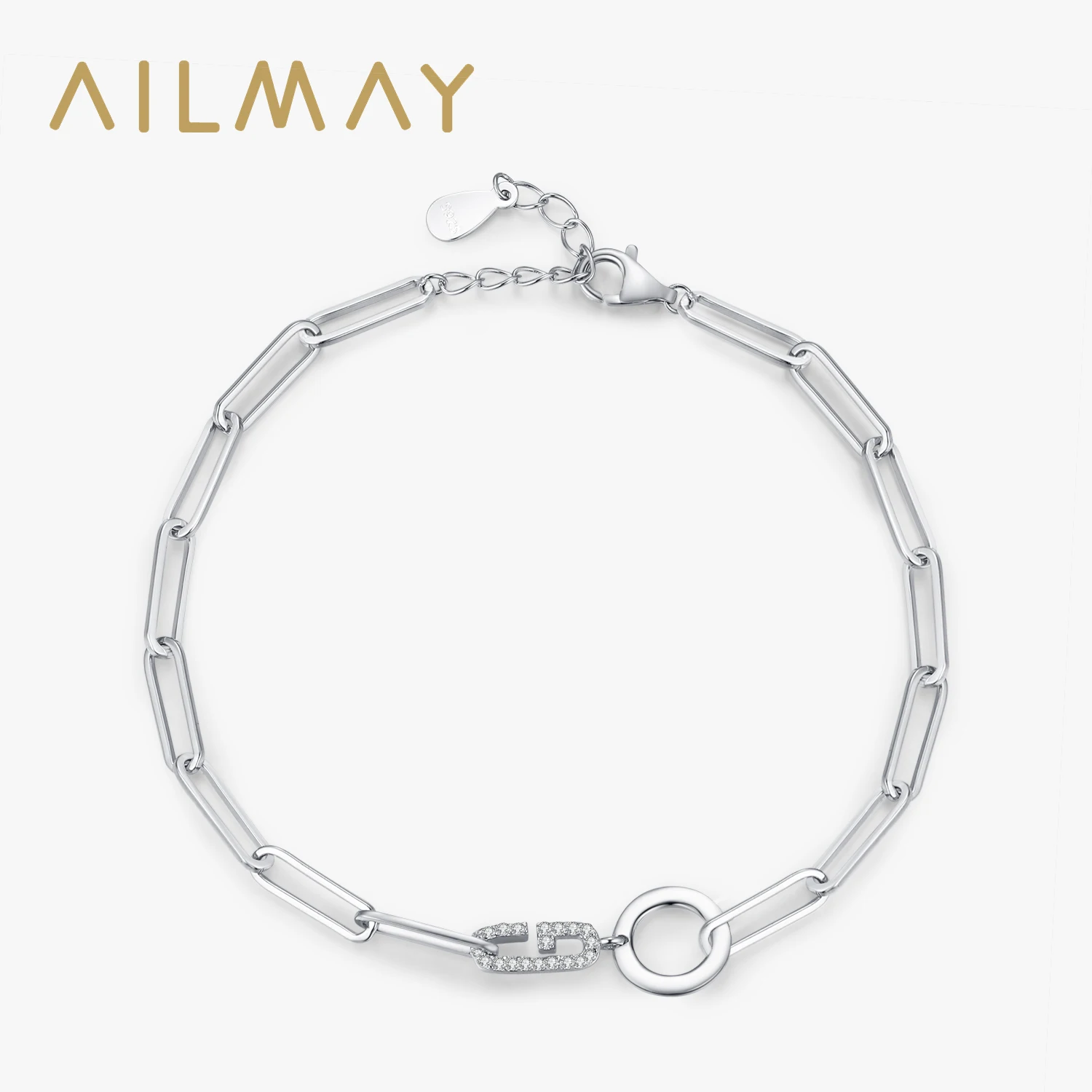 Ailmay 925 Sterling Silver Geometric Design Bracelet Chain Link  For Women Basic Bracelet for Female Fine Jewelry Wedding Gift