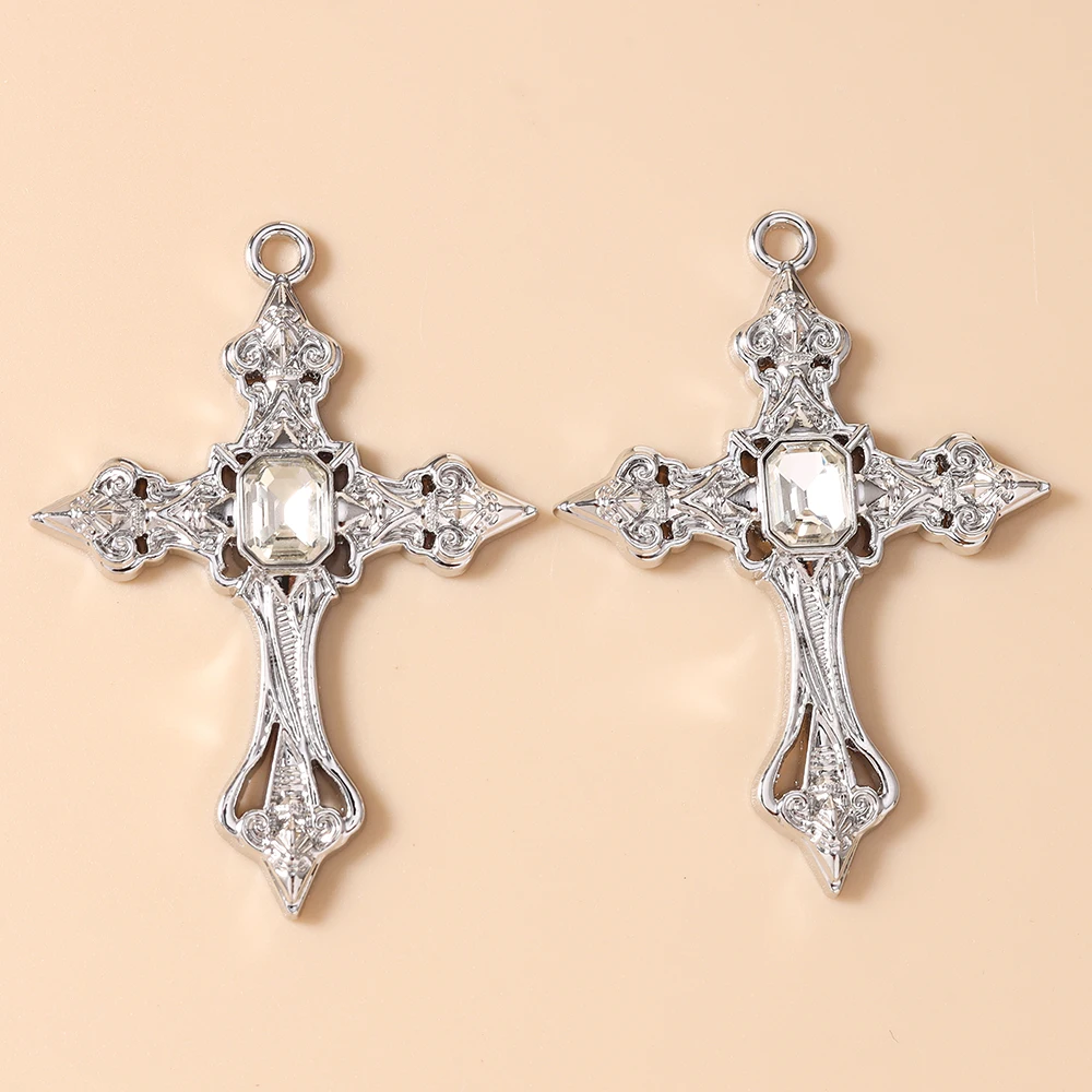 Leslie 5 Stück 54*39mm Prachtvolle Gothic Hip Hop Kristall-Kreuz-Anhänger für Halsketten, Armbänder, Schmuckherstellung, DIY-Basteln – Detail 16
