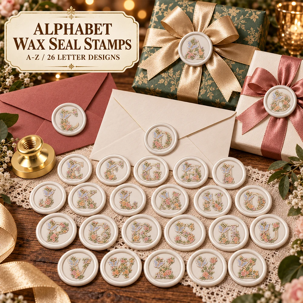 Vintage 26 Alphabets A-Z Initial Letter Wax Sealing Stamp Brass Head DIY Scrapbooking for Gift Wrap Wedding Card Envelope Decora