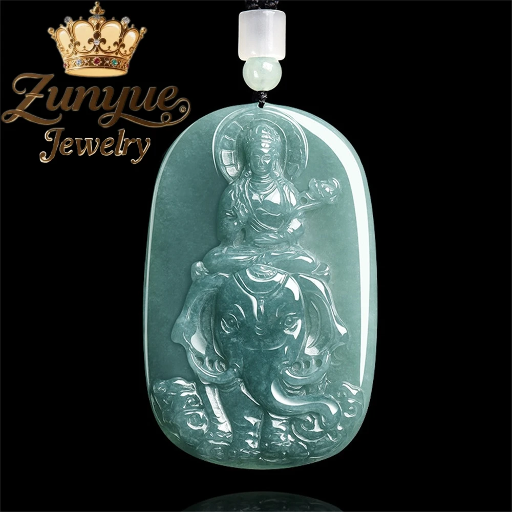 

Natural A-Grade Jadeite Blue Water Bodhisattva Guanyin Jade Pendant Zodiac Dragon And Snake Guardian Deity Pendant Amulet