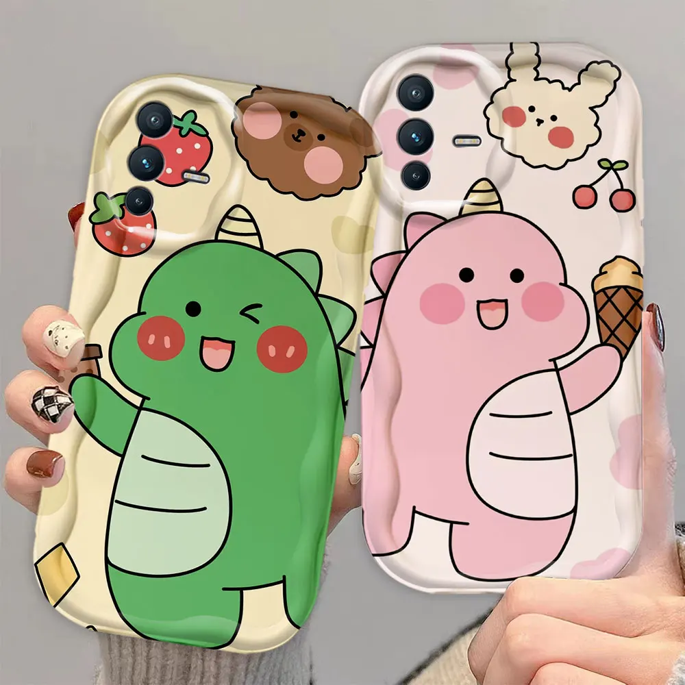 Cute Little Dinosaur 3D Wave Phone Case For VIVO S1 T1 V15 V20 21E V23 V23E V25 V25E V27 V27E V29E V30 V40 V30E Case Funda Capa