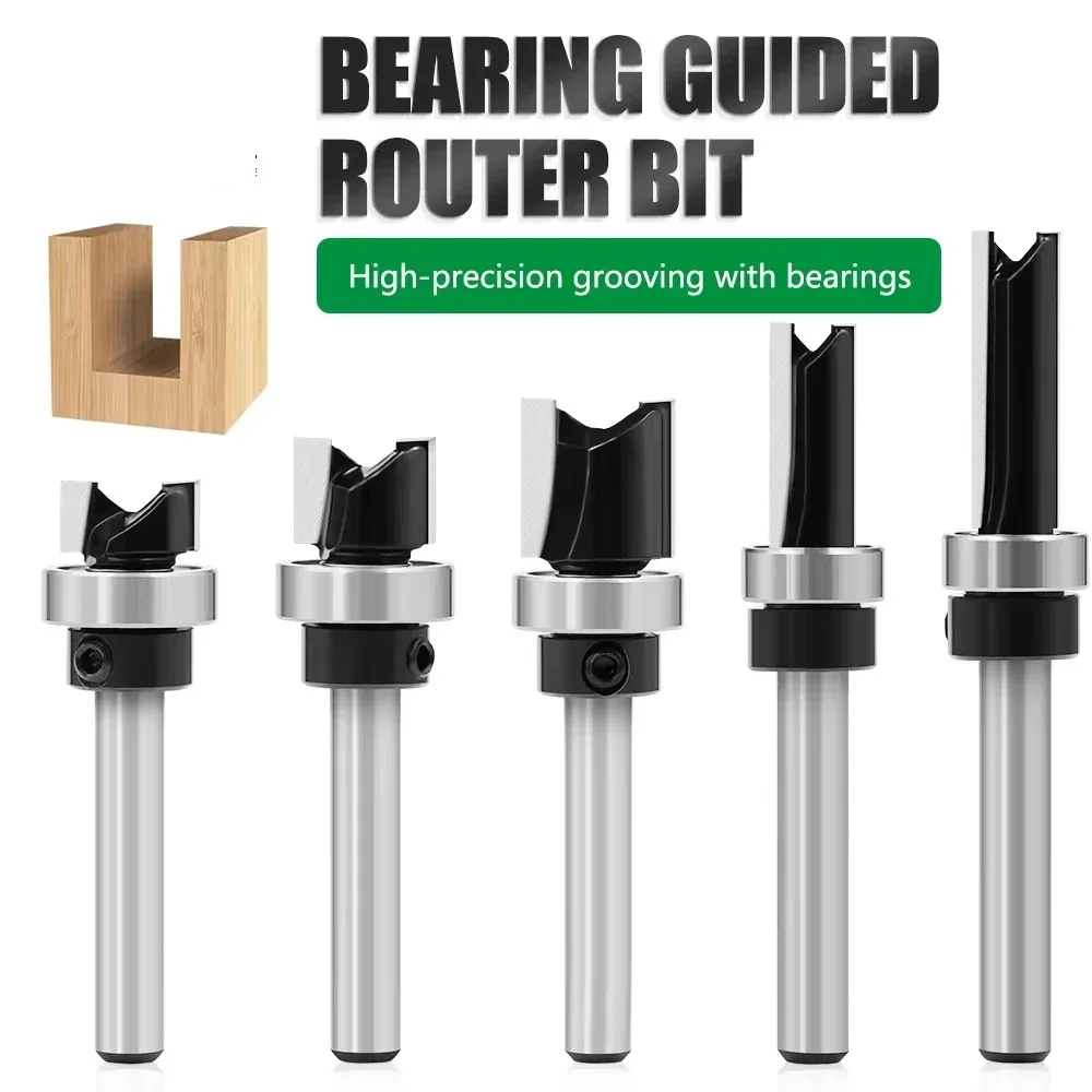 

1pc 6mm 1/4"Shank Bearing Straight Router Bit Copy Trimming Cutter Line Cutter Trimming Machine Milling Cutter Woodworking Tools