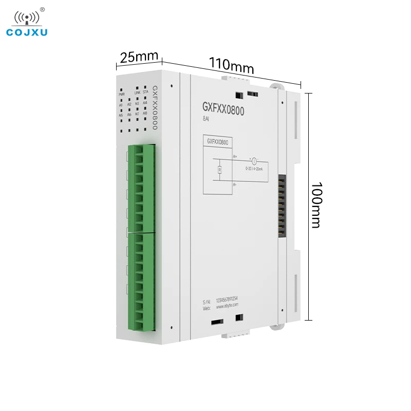 Módulo IO remoto distribuído de corrente diferencial 8AI COJXU GXFXX0800 Módulo de expansão Modbus TCP/RTU Aquisição de interruptor analógico