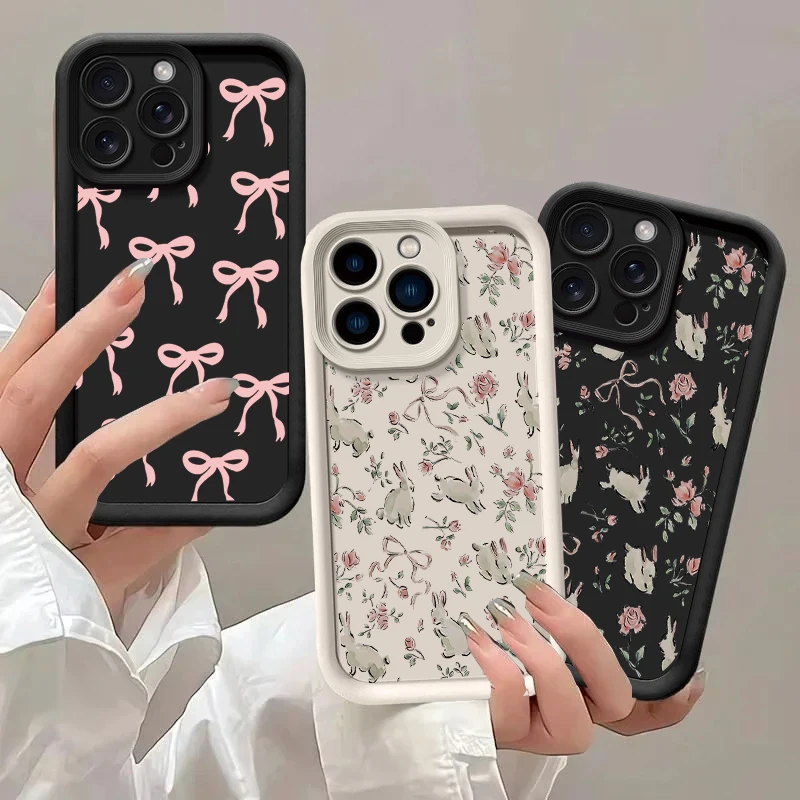 Phone Case For Oneplus 15 13 13T 12 12R 11 11R 10R 8T OnePlus NORD CE 6 5 2 3 4 LITE 5G NORD 5 Cute Pink Bow Rabbit Floral Cover