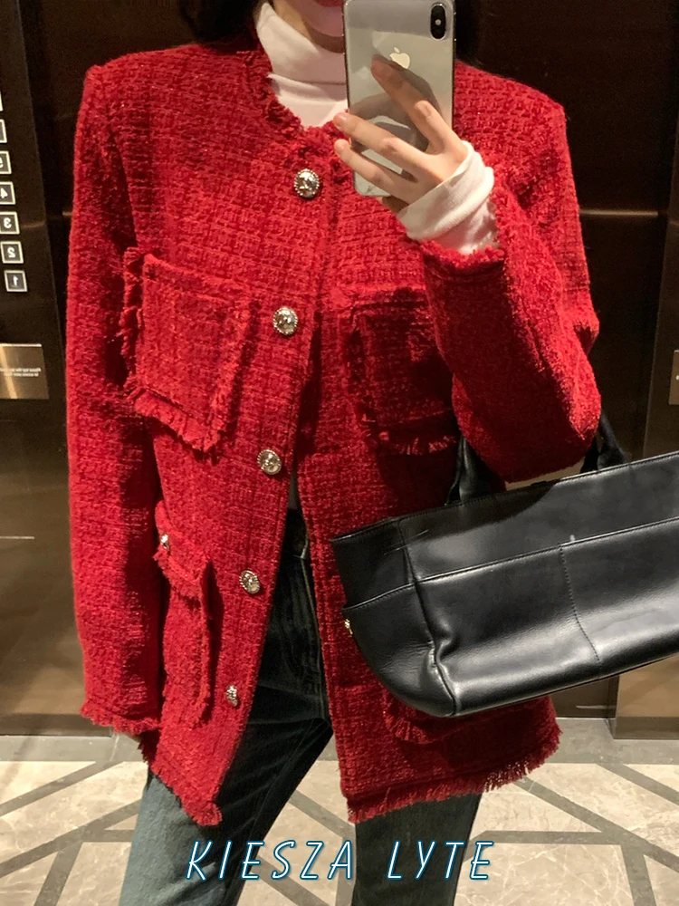 Fashion Party Street Style 2024 Autumn Winter Fringed Wool Coats for Women luxury high quality Tweed jackets Noble Women suit