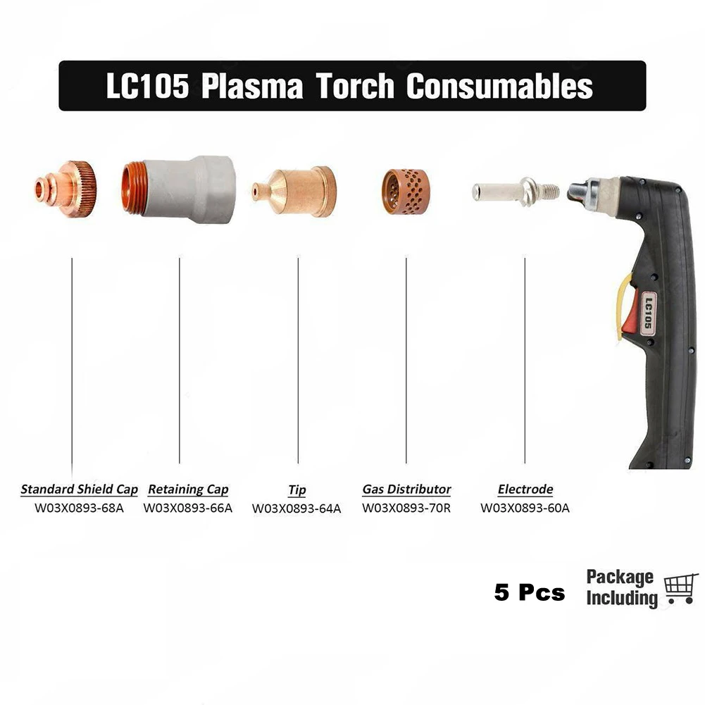 Imagem -02 - Plasma Corte Consumíveis Kit Eletrodos Grupo Corte Consumíveis Kp28451 Lc105 Tomahawk 1538 W03x089360a Pcs Alta Qualidade