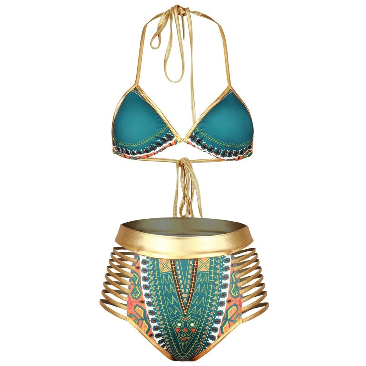 Sexy South African Golden Halter Bikini High Waist Swimsuit Two Pieces Swimwear Women Bathing Suit Bather Maillot De Bain 2022