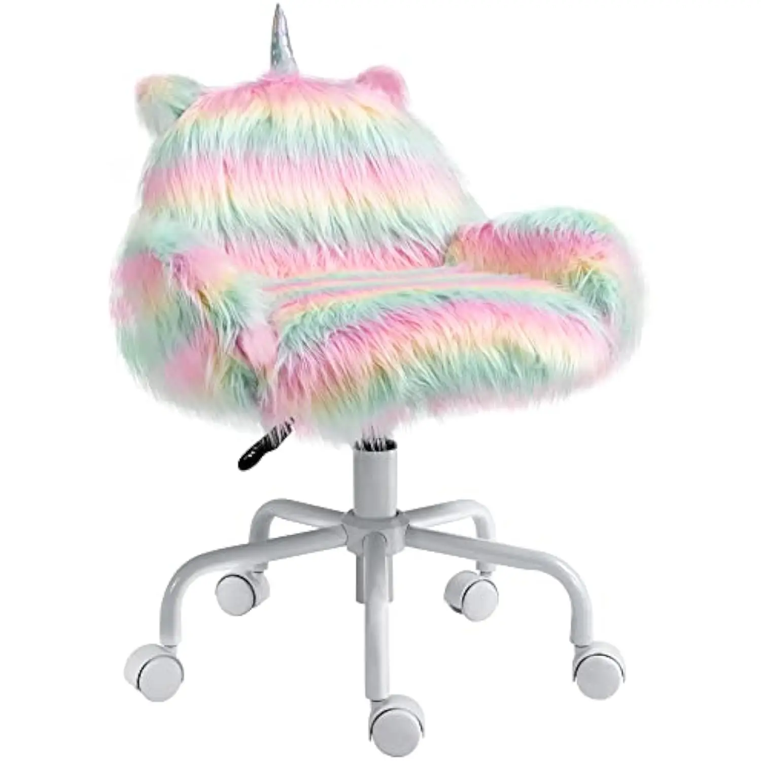 

Офисное кресло Fluffy Unicorn со средней спинкой и подлокотником, 5-звездочное поворотное колесо, белое основание, Радуга