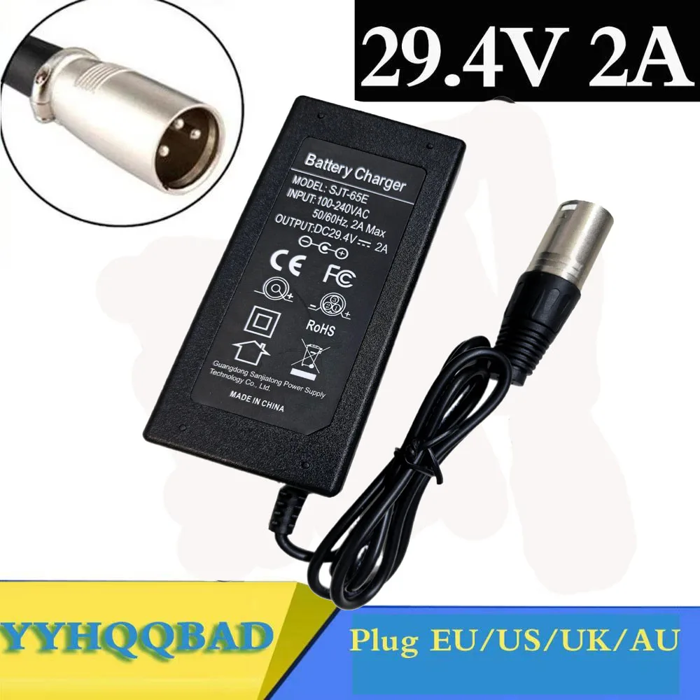 29.4V 2A Charger for 24V 25.2V 25.9V 29.4V 7S Lithium Battery Pack 29.4V Charger XLRM Connector