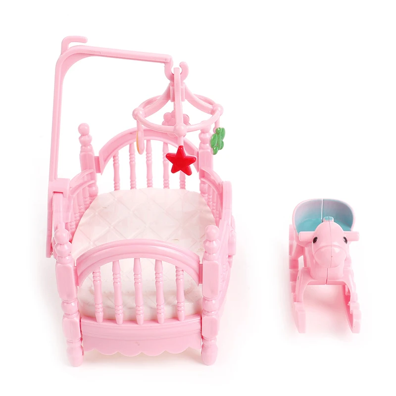 Miniature Crib Bed And Wooden Horse For Children Girls Gift Outdoor Doll Beach Leisure Table With Umbrella Chair Folding Chair