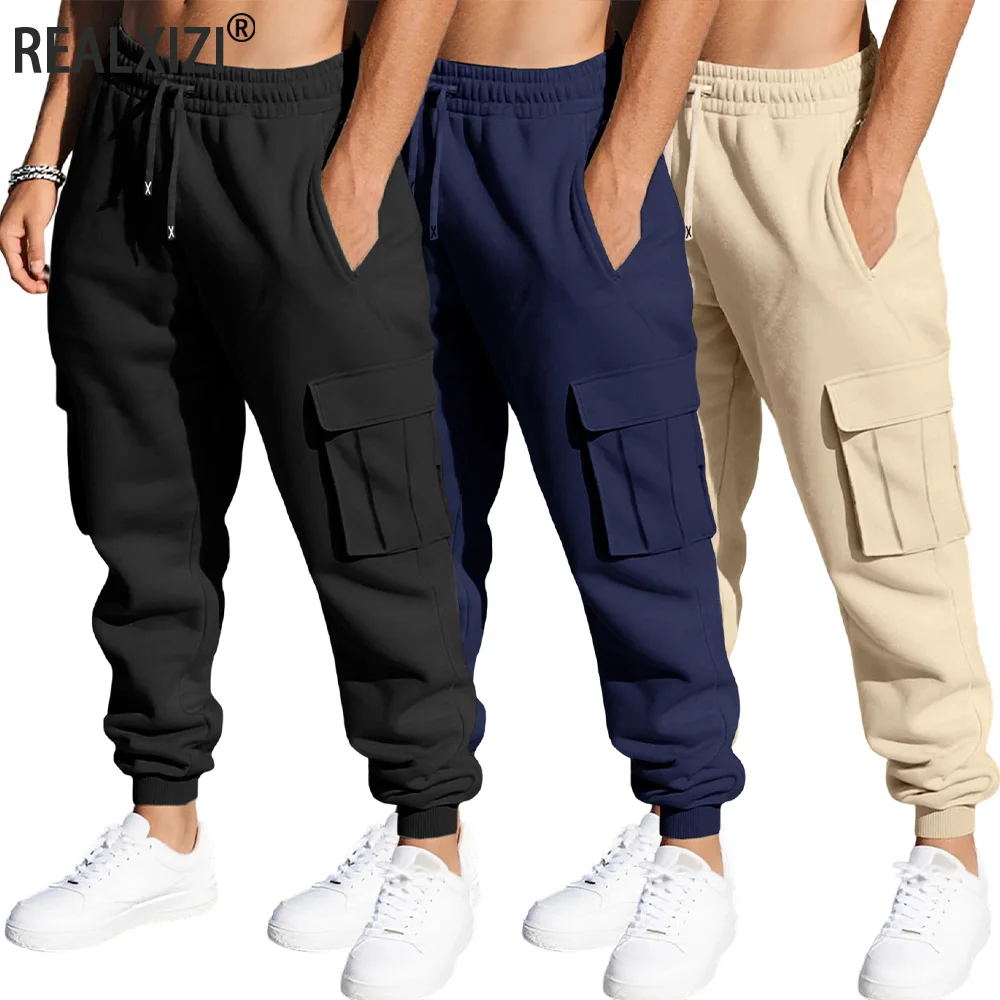 

Men's Joggers Pants Loose Elastic Waist Drawstring Comfort Long Pants Men Multi-pocket Sweatpants Casual Cargo Pants for Men