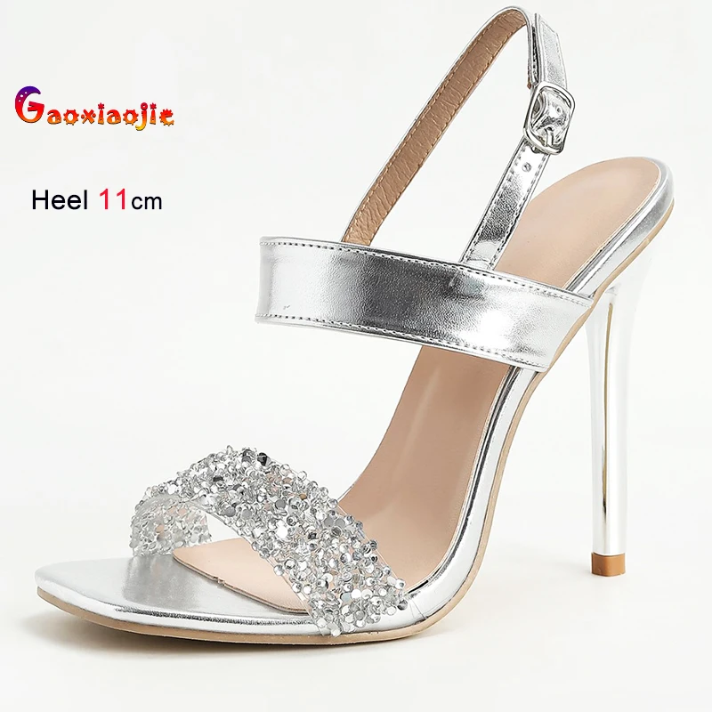 2025 New Fashion Rhinestone Thin Heel Women Peep Toe Sandals Temperament Simple Lady Shoes Elegant 11cm Super High Heels Sandals - Image 6