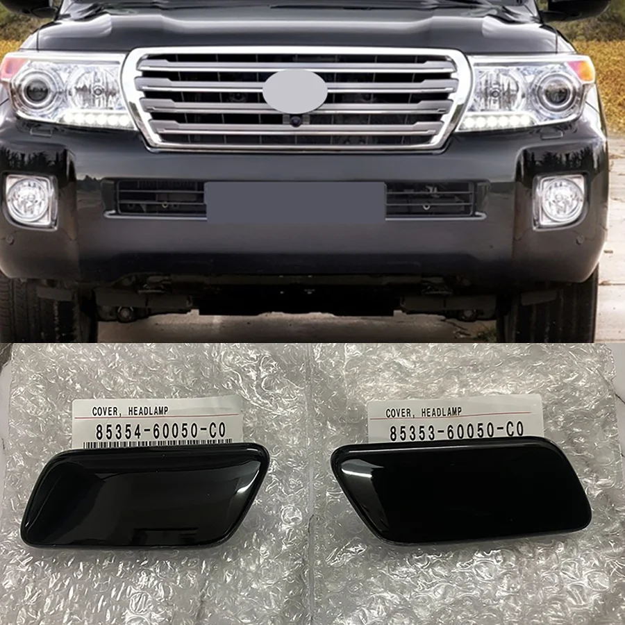 Wooeight 1Pc Black Bumper Headlight Washer Nozzle Cover Headlamp Water Spray Jet Cap Lid For Toyota Land Cruiser Prado LC200