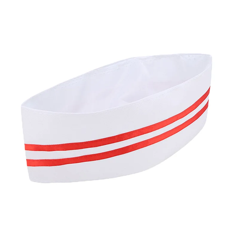 Cappello da cuoco da uomo, ristorante, cucina, berretto da lavoro, forma di barca, bianco, rosso, tessuto traspirante, parte superiore piatta di fascia alta