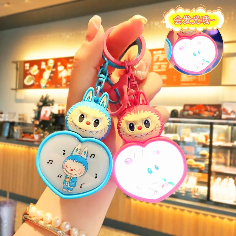 Kawaii Labubu Anime Luminous Series Cartoon Epoxy Night Light Keychain Girl Going Out Bag Ornament Give Gifts To Girlfriend